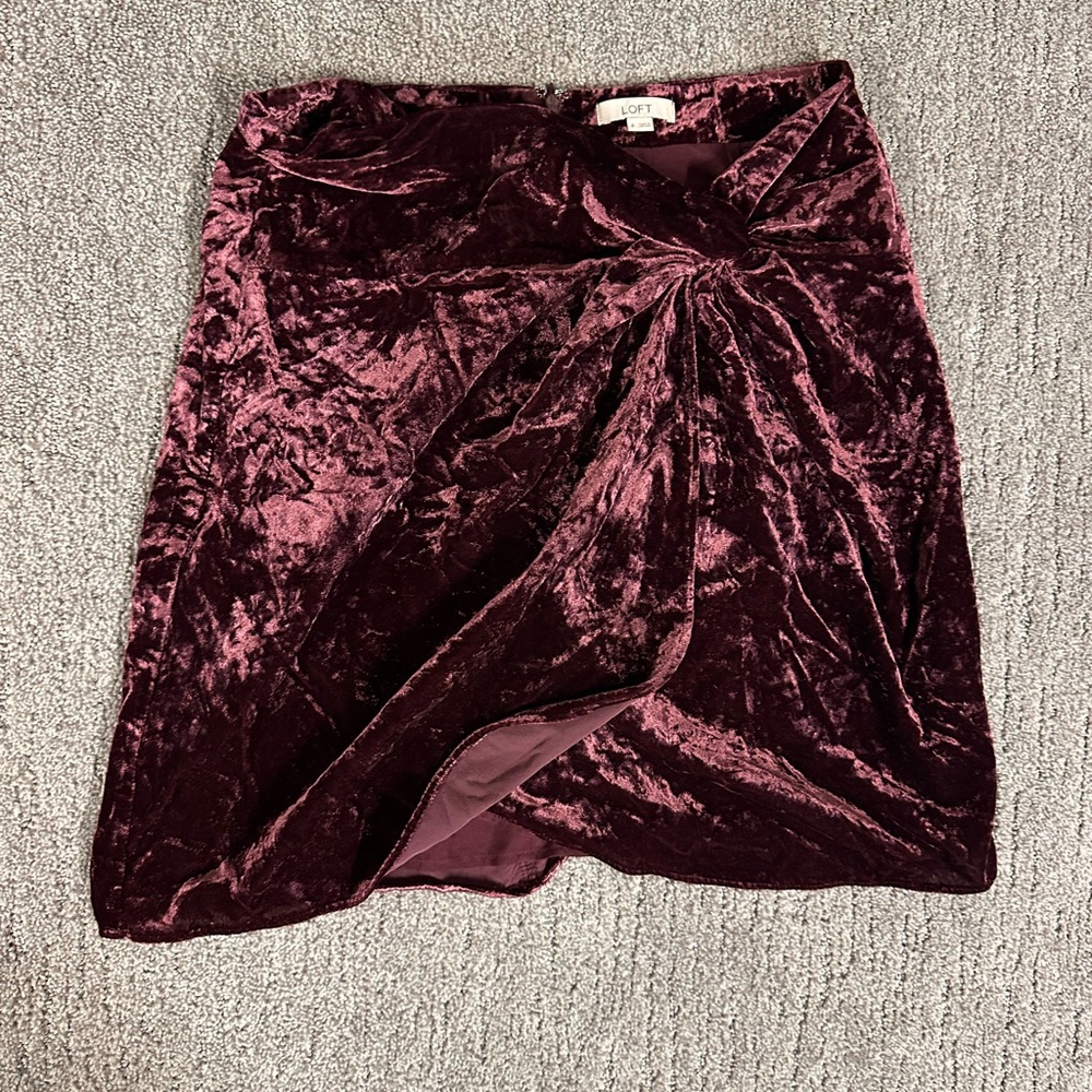 LOFT Deep Red Asymmetrical Velvet Skirt